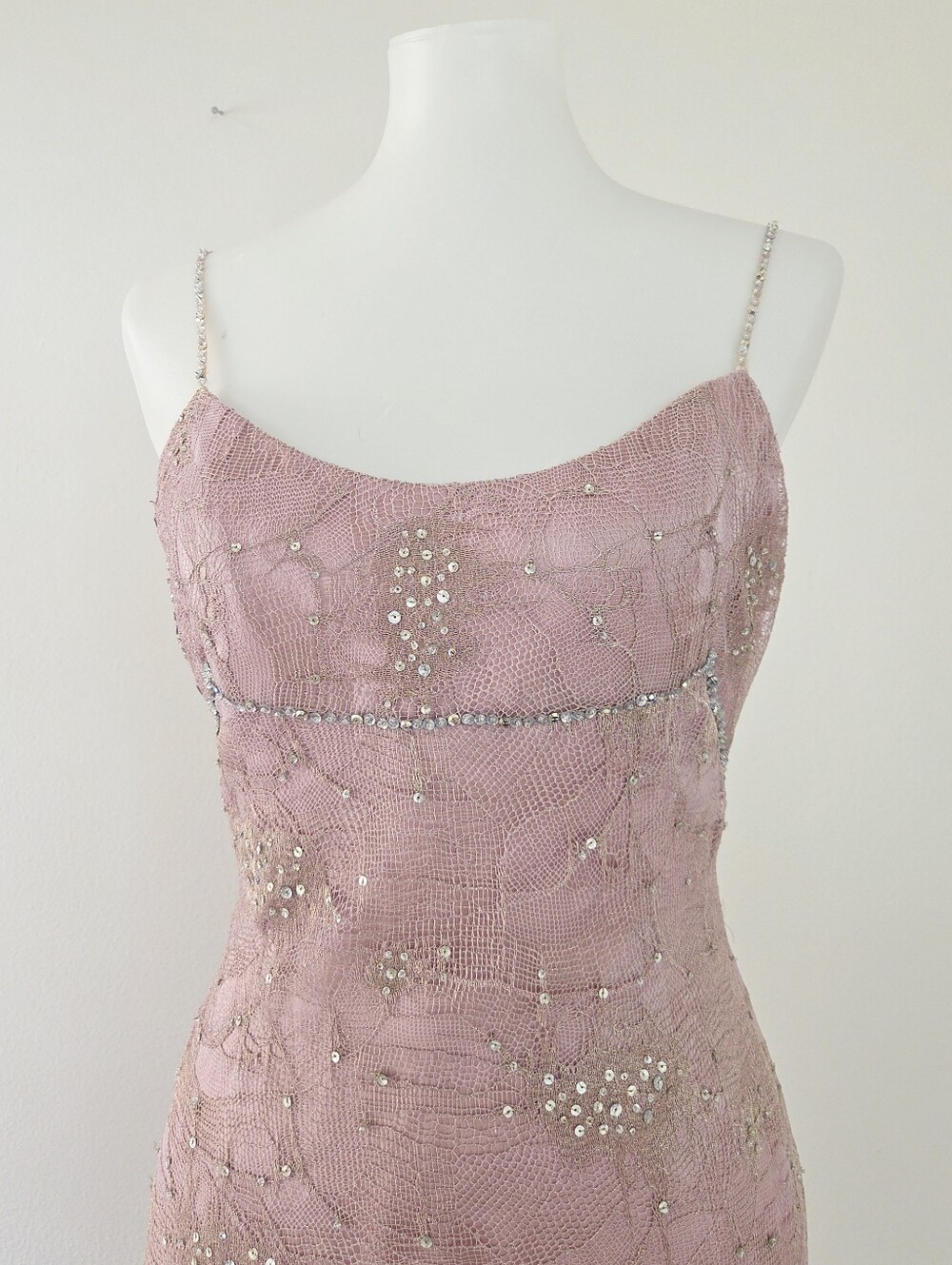 Vintage Victoria Royal Spiderweb Lace Sequin Dress With Scarf Dusty Pink Size 8 - Picture 5 of 8